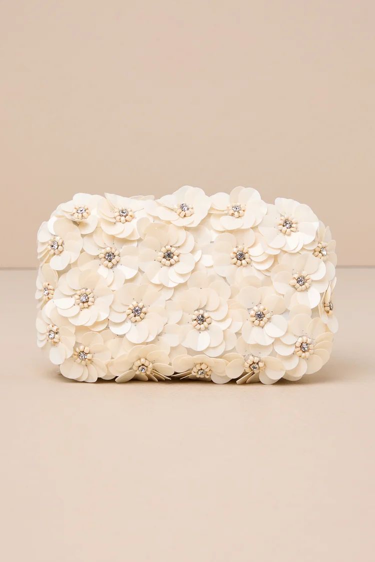 Blooming Addition Ivory Sequin Rhinestone Box Clutch | Lulus