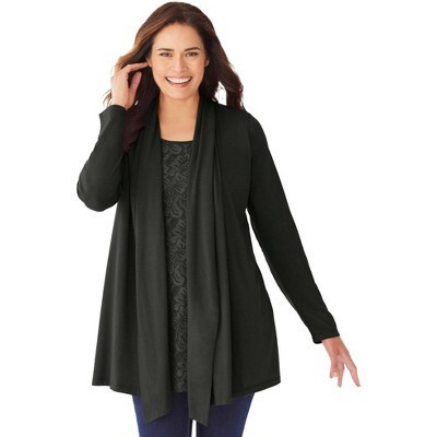 Woman Within 2-Fer Cardigan & Attached Lace Tunic - 1X, Black | Target