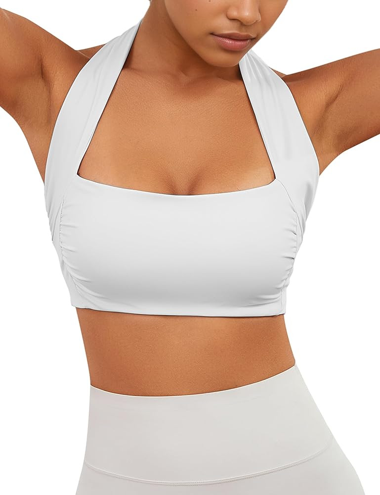 Womens Halter Sports Bra Square Neck Racerback Bras Seamless Padded Yoga Bra Workout Crop Tank To... | Amazon (US)