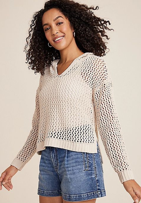 Open Stitch Hooded Pullover | Maurices