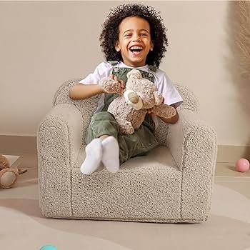 MOMCAYWEX Kids Snuggly-Soft Sherpa Chair, Cuddly Toddler Foam Chair for Boys and Girls, Light Gre... | Amazon (US)