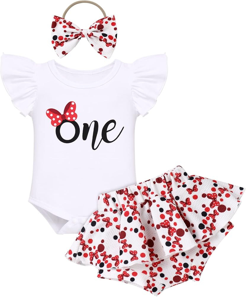 IMEKIS Baby Girls 1st Birthday Outfit Sunflower Peach Romper + Ruffled Shorts + Headband Set for ... | Amazon (US)