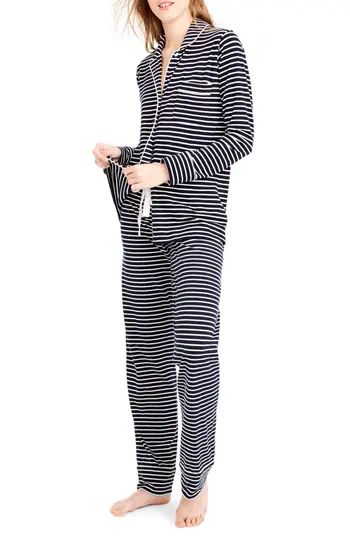 Women's J.crew Dreamy Stripe Cotton Pajamas, Size XX-Small - Blue | Nordstrom