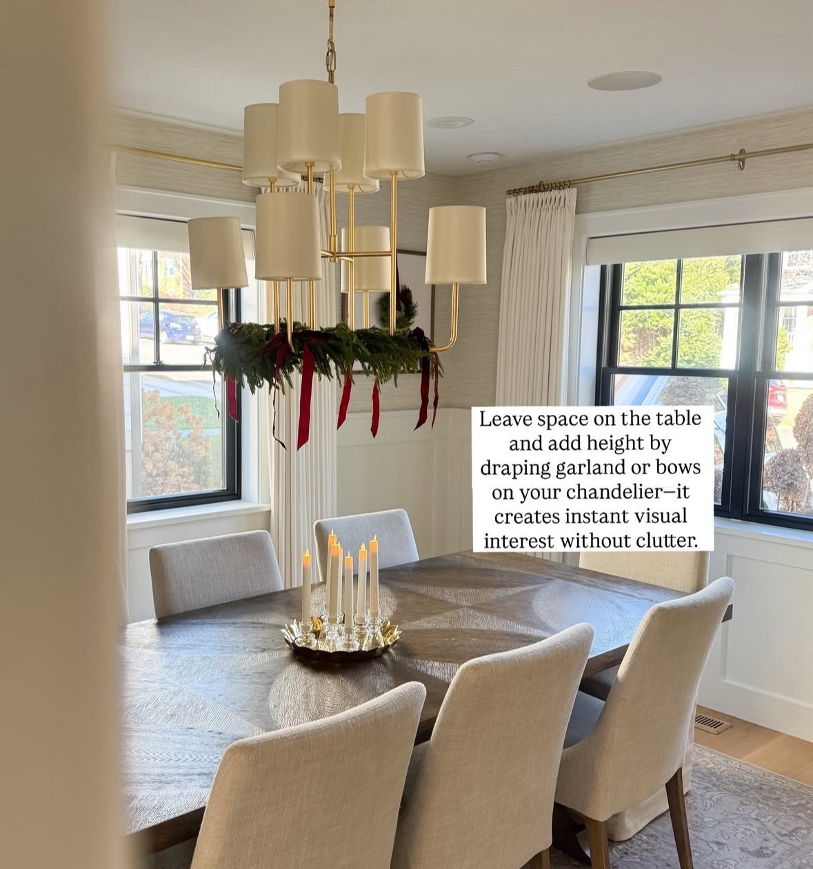 Holiday dining room details 🤍
When I’m hosting, I like to keep the table festive but minimal—leaving plenty of space for food and wine. Simple centerpieces, flameless candles with a soft flicker (and built-in timer), and subtle greenery keep things feeling classic and unfussy. I also love adding holiday touches off the table, like mini wreaths on gallery frames and garland or bows on the chandelier, to create height and interest without clutter.

Everything linked here—mix of exact pieces and look-for-less finds to recreate this holiday-ready dining room.

#LTKHoliday #LTKHome #LTKSaleAlert