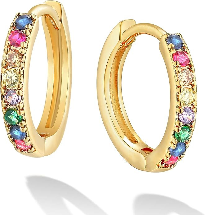Dremmy Studios Dainty CZ Huggie Hoop Earrings 14K Gold Plated Chunky Simple Cute Thick Round Fril... | Amazon (US)
