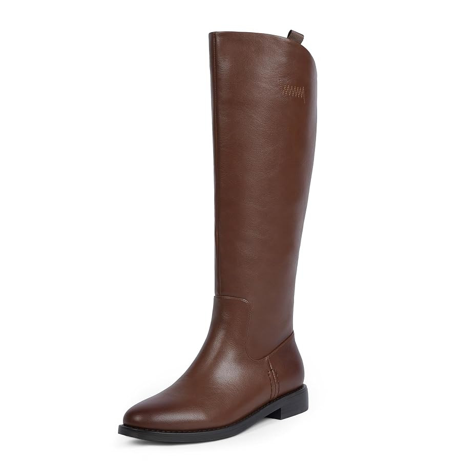 Modatope Knee High Boots Women Rounded Toe Flat Retro Bais Opening Low Chunky Heel Riding Boots | Amazon (US)
