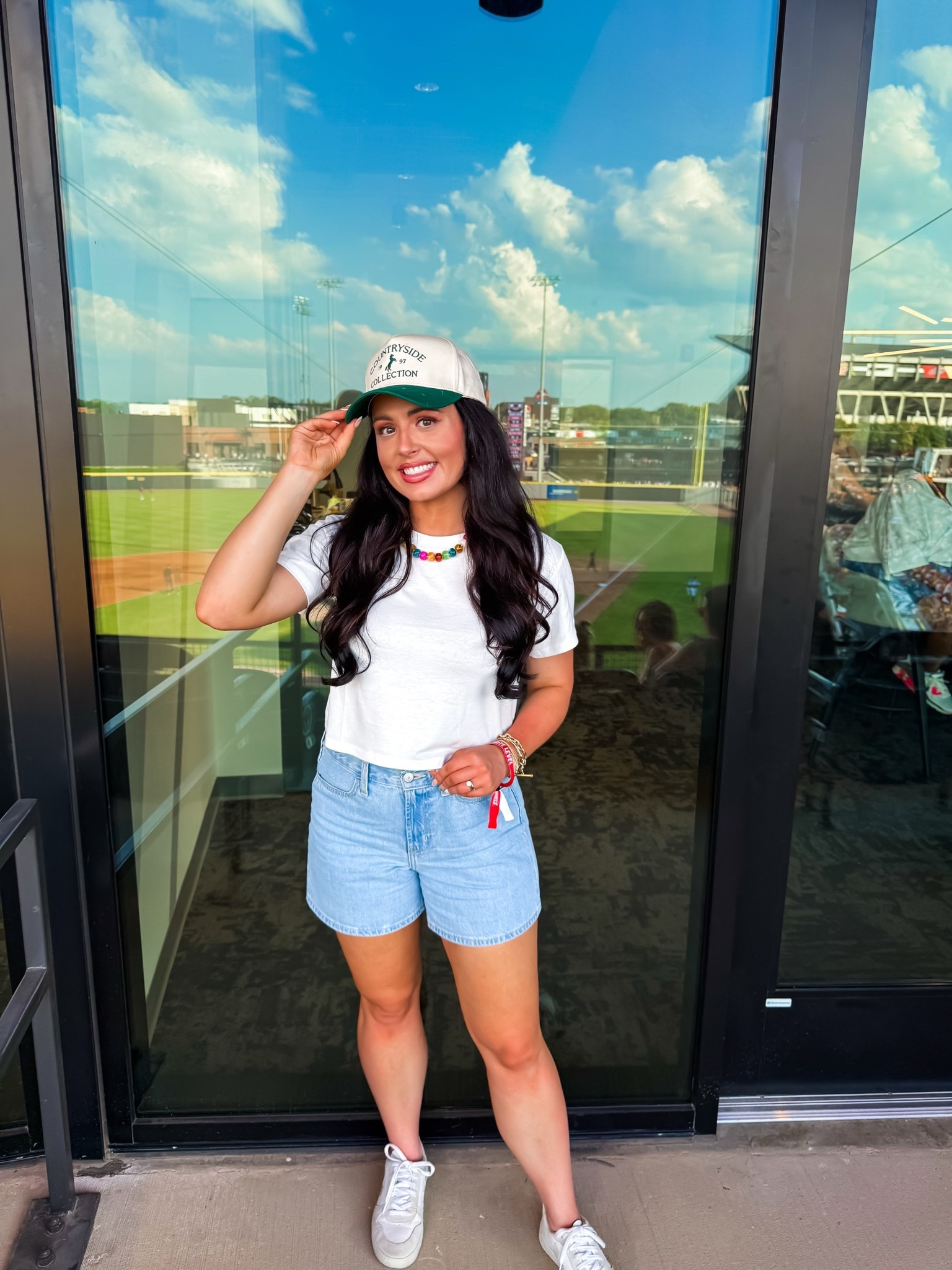 Amazon basic cropped tshirt (medium), old navy mom denim shorts (4, run tts), Amazon baseball caps, beaded necklace and veja campo sneakers — perfect for a baseball game!

#LTKSaleAlert #LTKmomlife #LTKootd