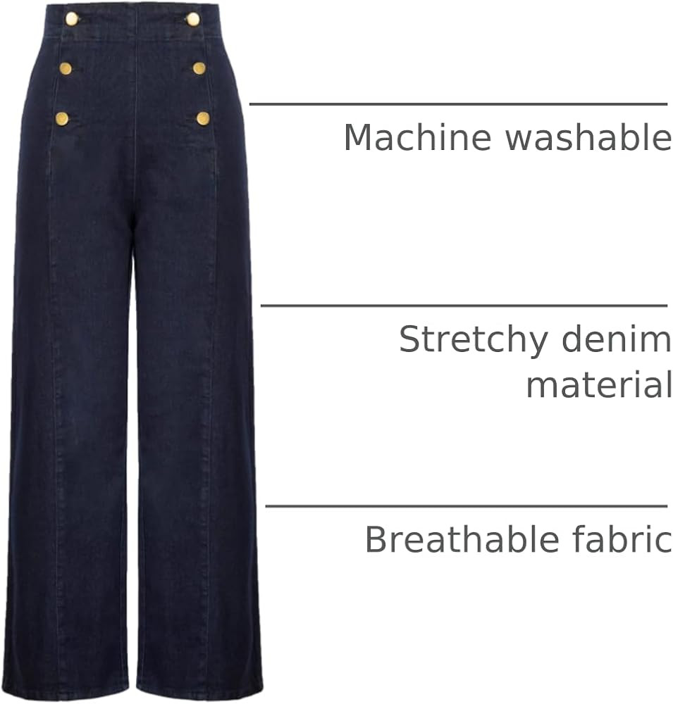 Belle Poque Women's High Waisted Wide Leg Jeans Button Decorated Casual Stretchy Demin Pants with... | Amazon (US)