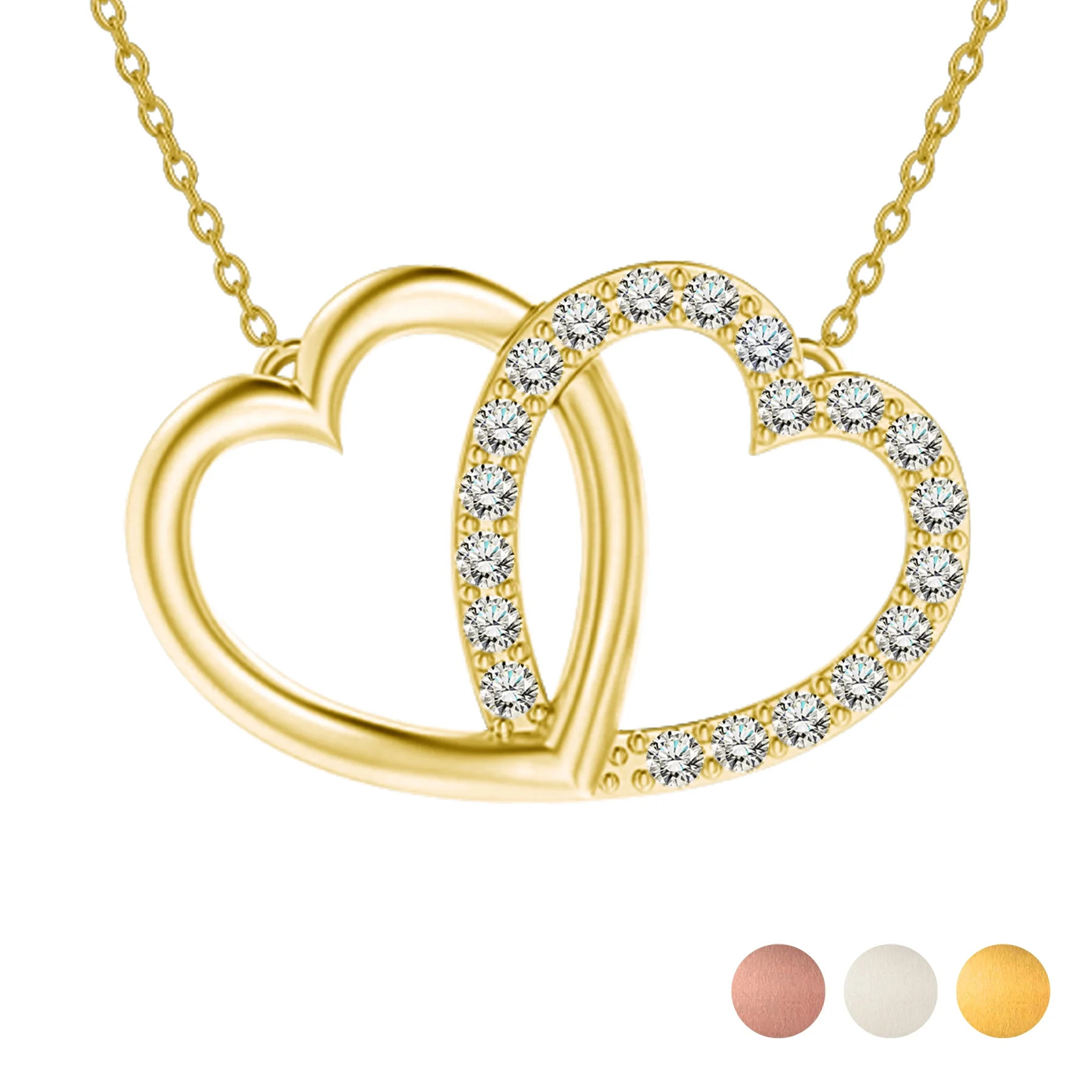 JeenMata Lab Grown Diamond Interlocking Heart Shape Pendant Necklace in Yellow Gold Plating | Walmart (US)