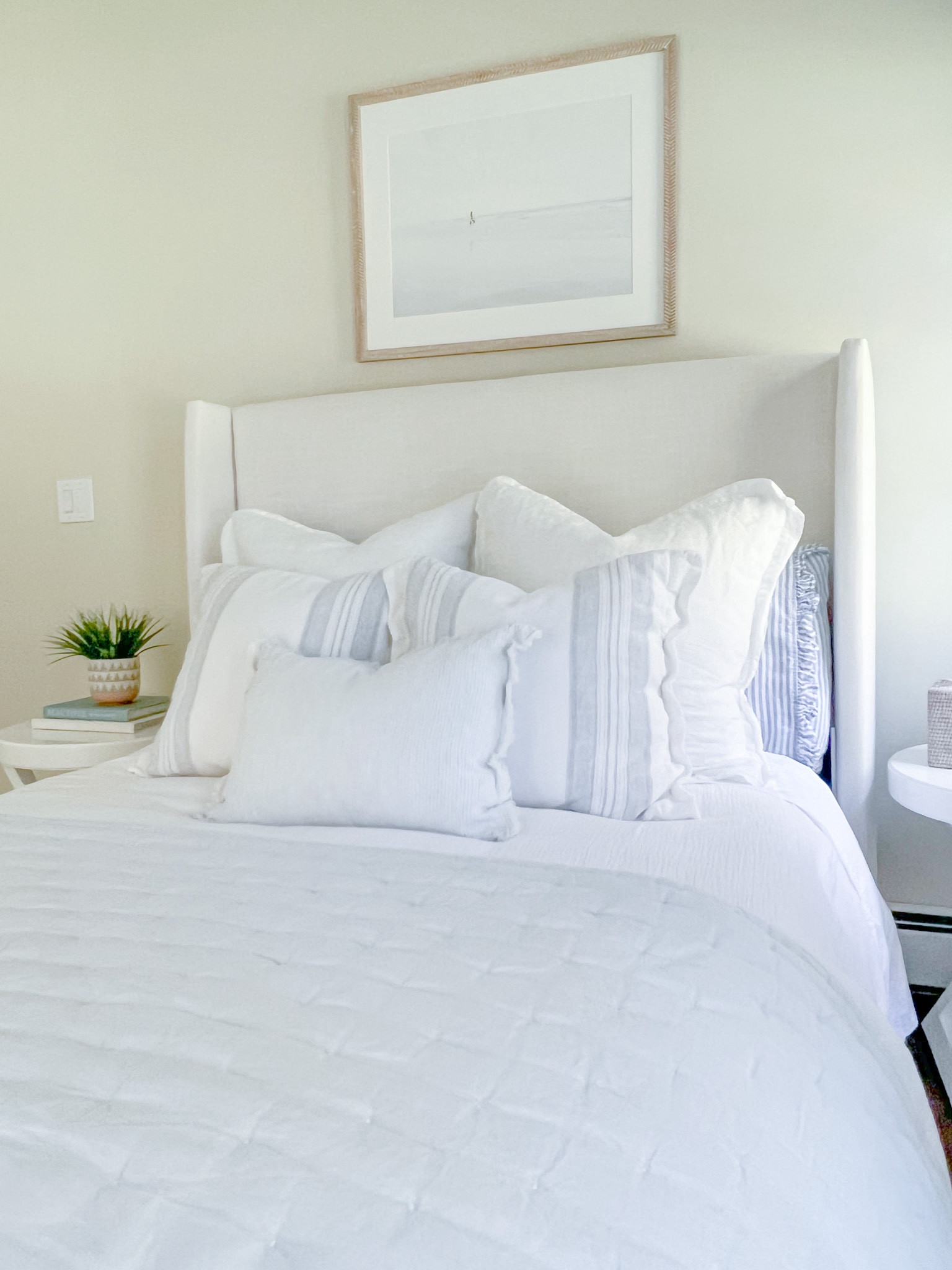 My guest room is across from my home office and its soft & serene colors are constantly beckoning me to take a daytime nap! The bed (a Pottery Barn look for less!) is currently on sale! 

Coastal home, coastal style, neutral home, guest room decor, guest bedroom, coastal guest bedroom, home, coastal interiors, coastal decorating, beach home, beach house style, beach style, decorative throw pillow, blue and white geometric pot, soft linen pillow, blue and white decor, linen quilt, serena & lily light blue quilt, neutral bed, Nantucket striped linen pillowcase, pillow styling, bedroom ideas, neutral bedroom, bedroom pillow styling, striped pillows, target pillows, blue and white pillows, affordable bed, pottery barn look for less, Tilly bed, water bed, beds on sale, affordable beds, Wayfair beds, upholstered beds, white beds, coastal beds, primary bedroom ideas, white bedding, blue & white bedding 

#LTKfindsunder100 #LTKhome #LTKsalealert