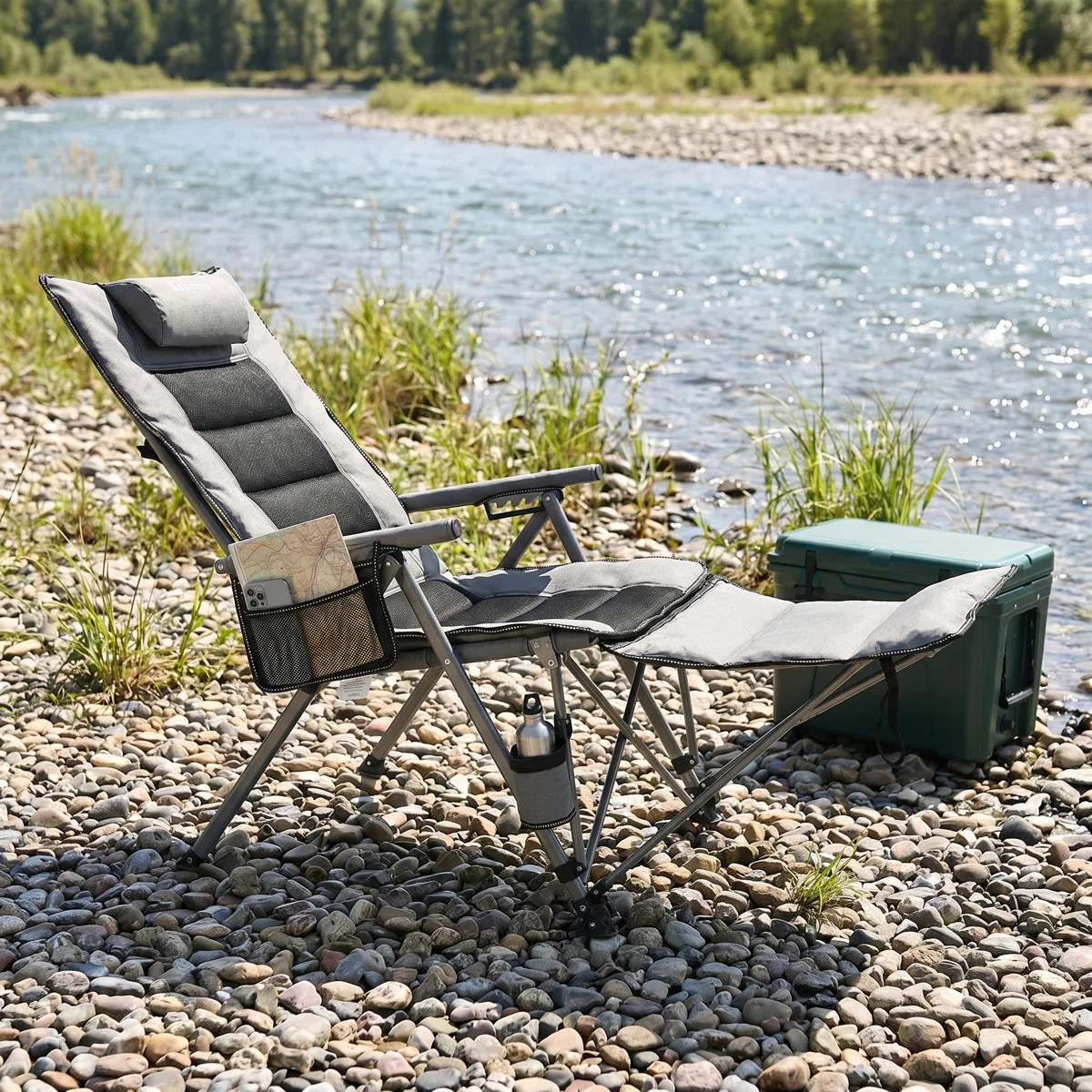 Reclining Folding Camping Chair With Footrest & Carry Bag, Adjustable Outdoor Lounge Chair With C... | Wayfair North America