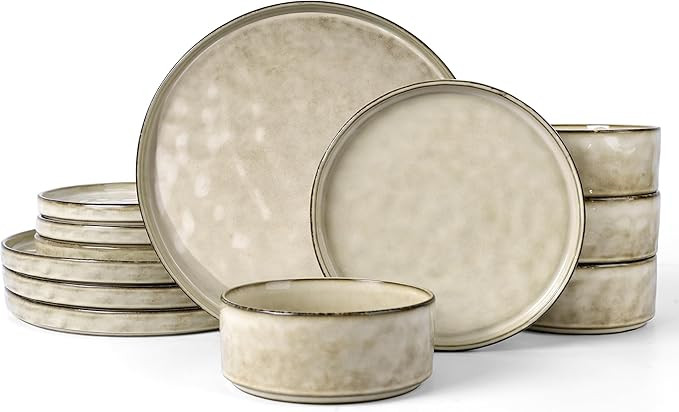 LIANYU Dinnerware Set for 4, 12 Piece Plates and Bowls Ceramic Dish Set, Includes Dinner Salad Pl... | Amazon (US)