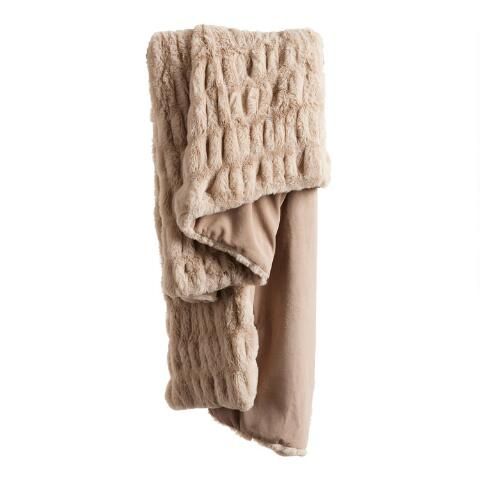 Taupe Faux Fur Textured Throw Blanket | World Market