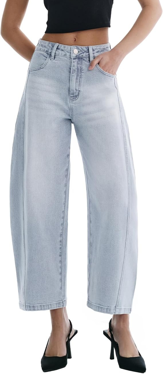 Barrel Jeans for Women Cropped Baggy High Waisted Jeans Strechy Y2K Casual Comfort Ankle Denim Pa... | Amazon (US)