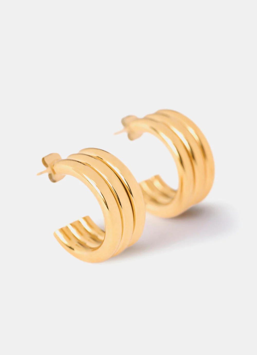 Gold Stainless Steel Ribbed Hoop Earrings | Mint Velvet