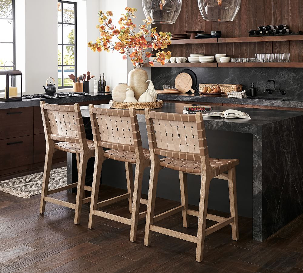Fenton Woven Leather Bar & Counter Stools | Pottery Barn (US)