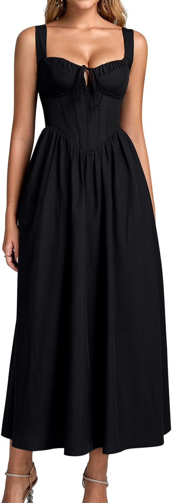 GLNEGE Womens Corset Midi Dress Spring Wedding Guest A-line Flowy Dresses Lace Up Summer Tea Part... | Amazon (US)