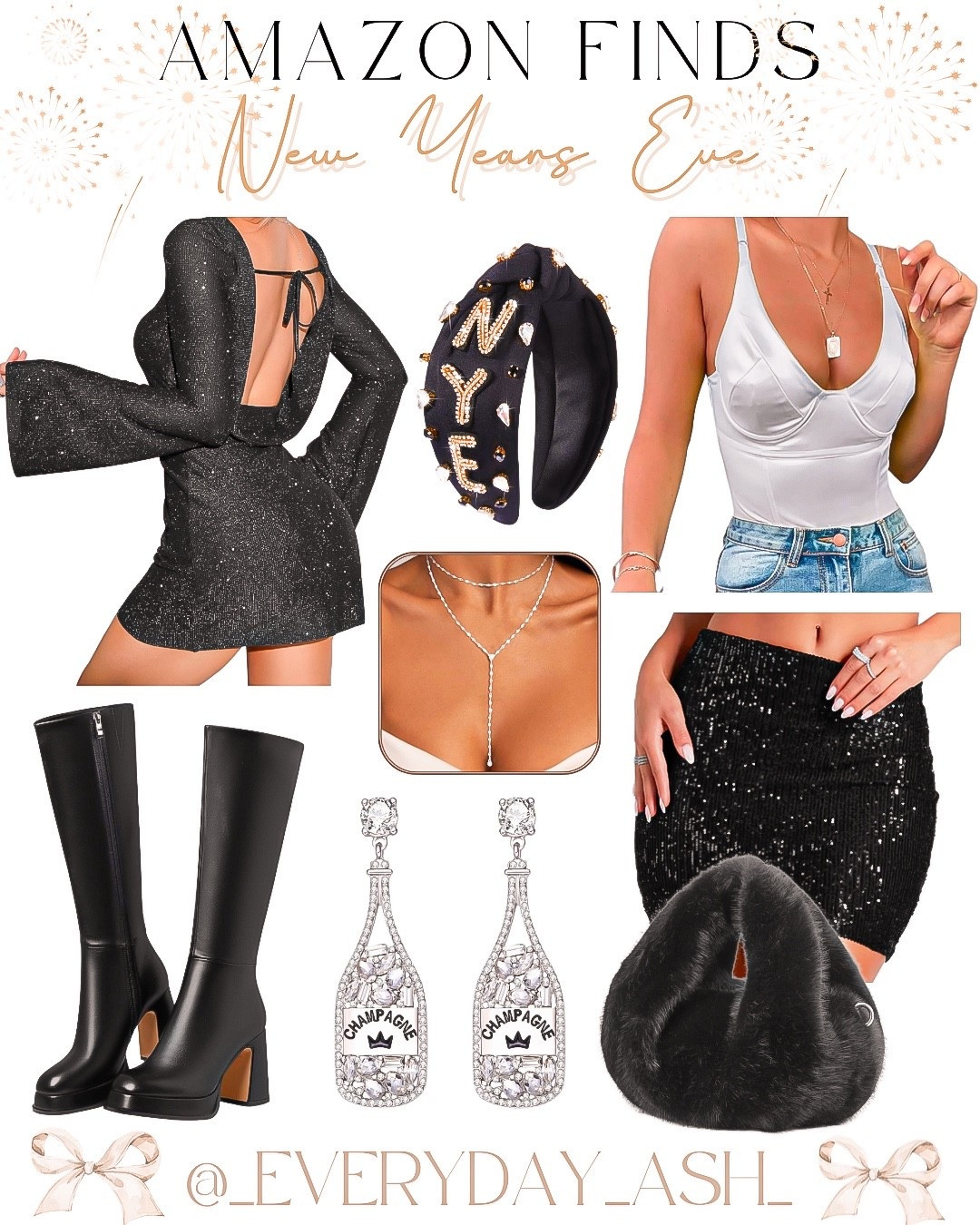 Amazon // NYE outfits 🎉🎉

Black dress, sparkle dress, silver bodysuit, black skirt, black knee high boots, NYE earrings, fur purse, necklace, Amazon fashion 

#LTKGiftGuide #LTKootd #LTKHoliday