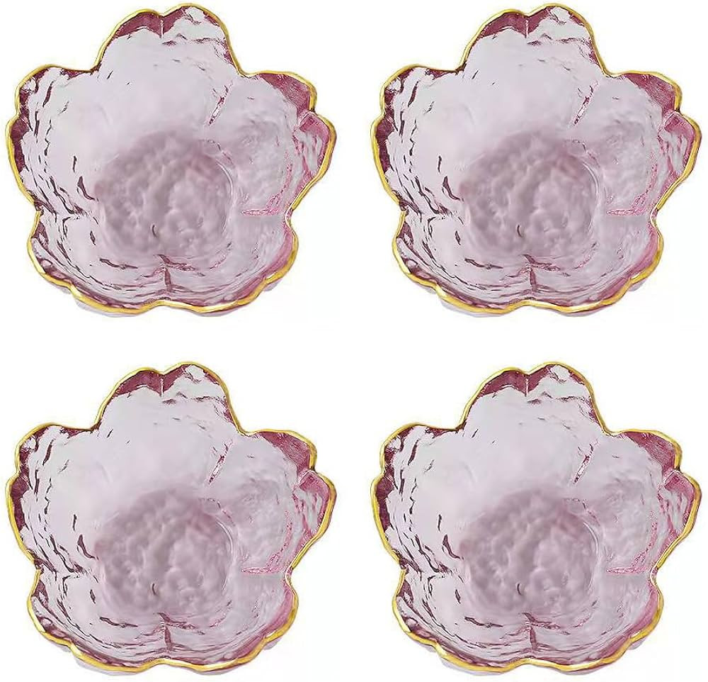 4Pack Sakura Sauce Dishes Set, Pink Cherry Flower Crystal Glass Appetizer Plates Dipping Bowls Ta... | Amazon (US)