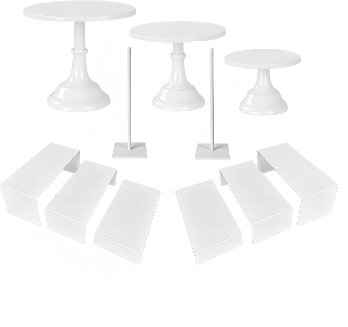 White 11Pcs Metal Dessert Display Set Round Cake Stand Riser Platter | for Wedding Birthday Party... | Amazon (US)