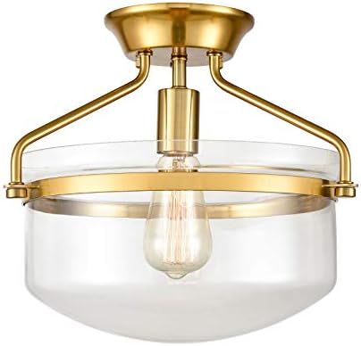 Modern Mid-Century Gold Clear Glass Ceiling Lights Brass 14" Wide Semi Flush Mount Ceiling Lighti... | Amazon (US)