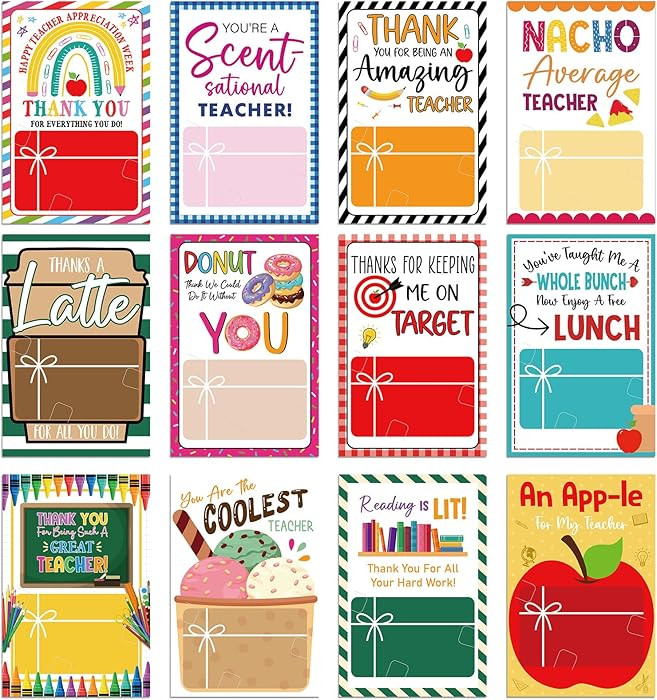 Motiskyy 48 Pack Teacher Appreciation Gift Card Holders Thank You Teacher Gift Cards Sleeves Bulk... | Amazon (US)