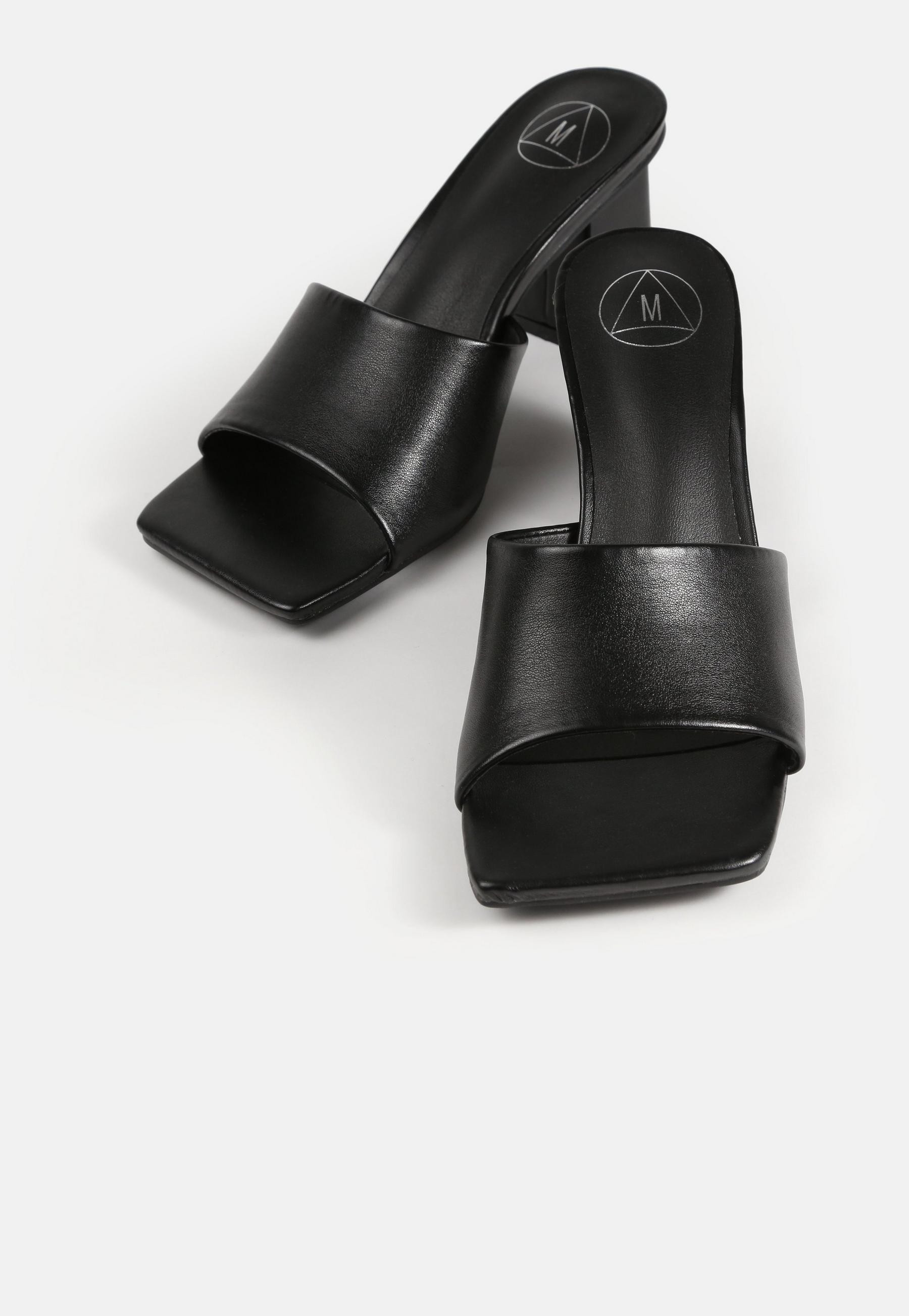 Missguided - Black Square Toe Block Heel Mule Sandals | Missguided (US & CA)