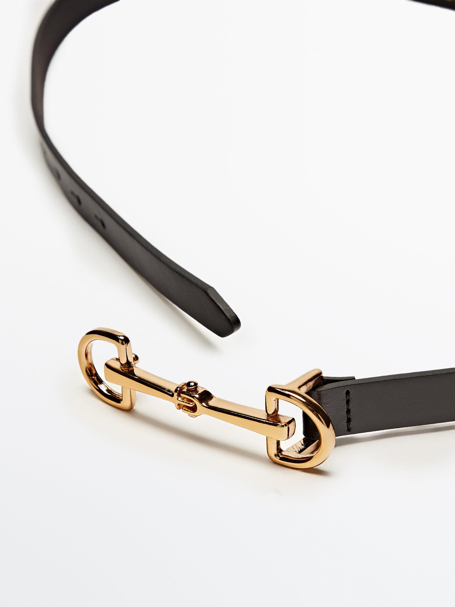 Ledergürtel mit doppelter länglicher Schnalle | Massimo Dutti DE