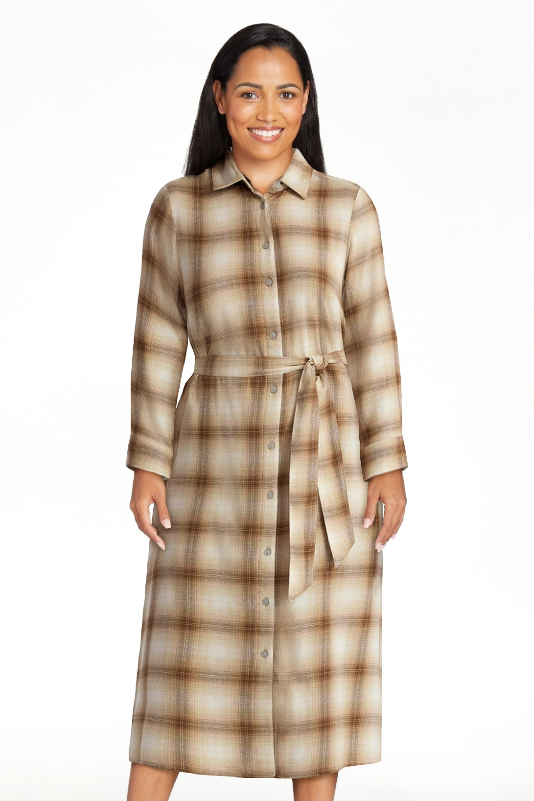 Time and Tru Women's Plaid Shirt Dress with Long Sleeves, Sizes XS-XXXL | Walmart (US)