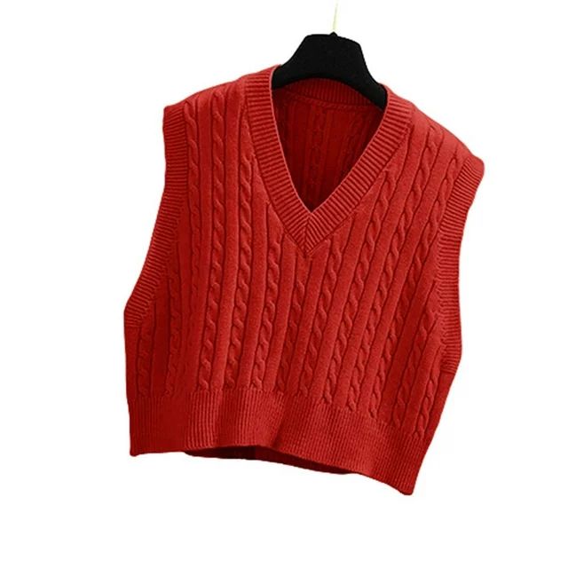 Mafulus Women's V-Neck Knit Sweater Vest Solid Color Argyle Preppy Style Sleeveless Crop Knit Pul... | Walmart (US)