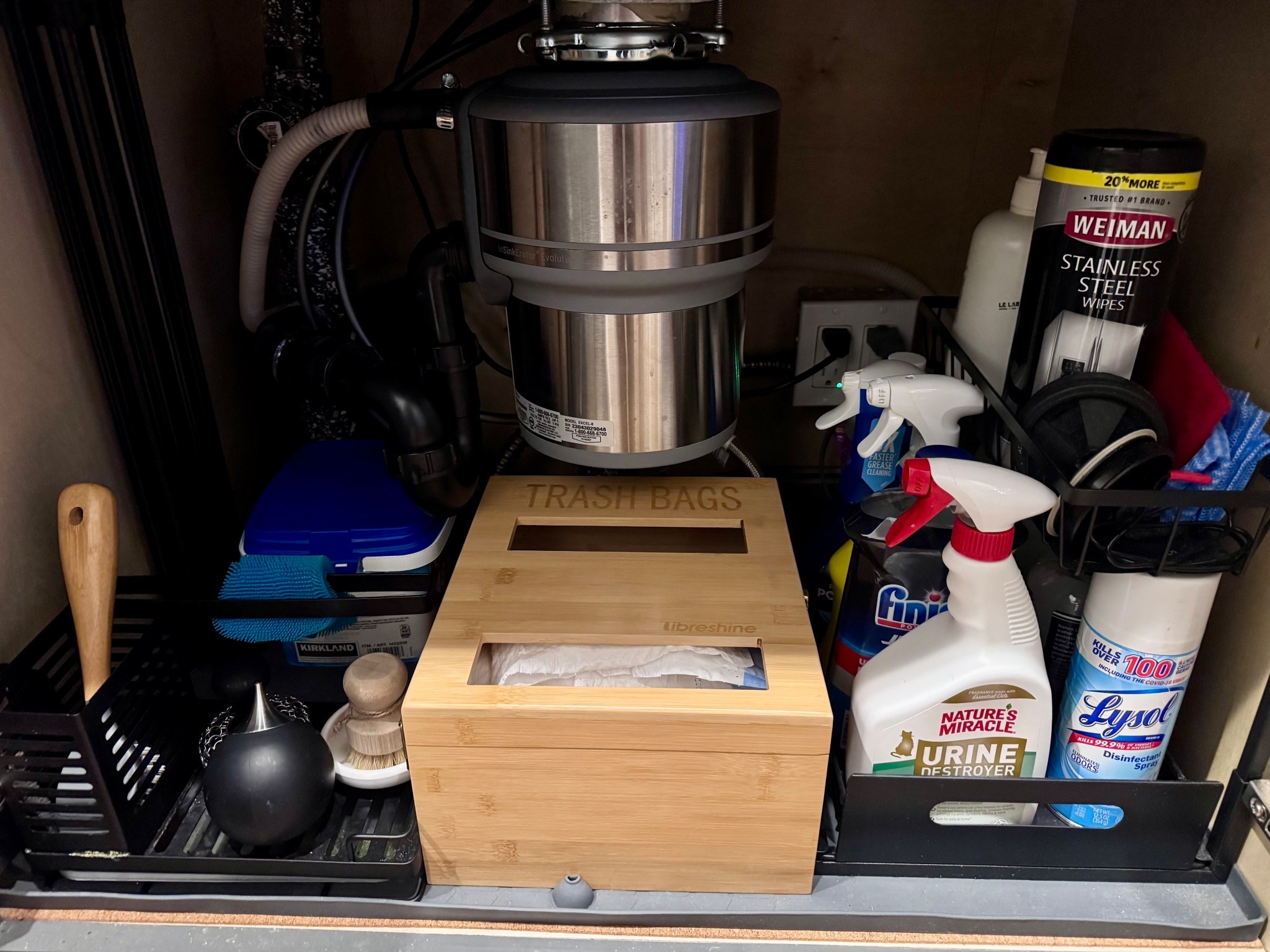 Kitchen organization | trash bags | cleaning products | drawers | under sink shelving 

#LTKdayinmylife #LTKU #LTKHome