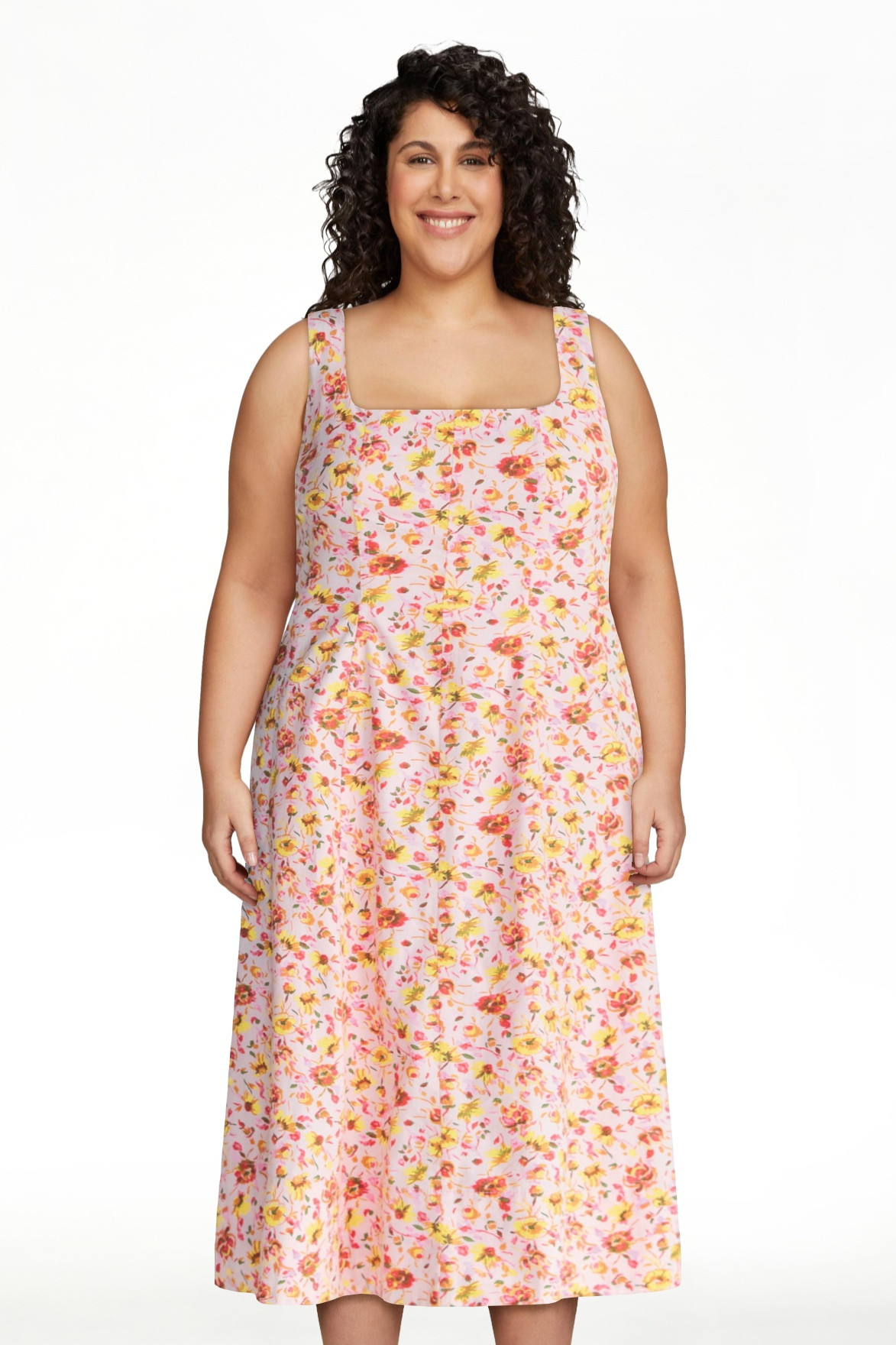 Free Assembly Women's and Women's Plus Square Neck Cotton Midi Panel Dress, Sizes XS-4X | Walmart (US)