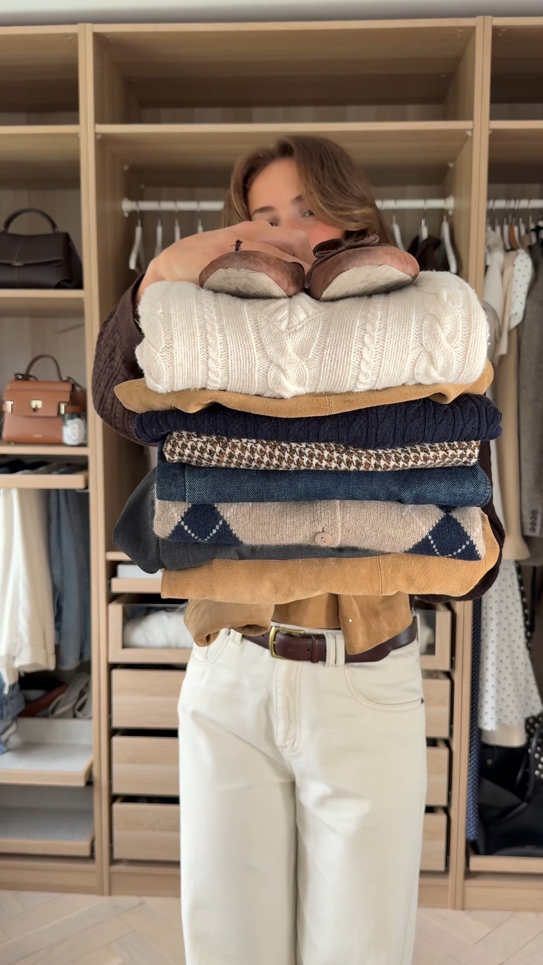 Autumn outfit inspo, autumn outfit ideas, preppy autumn outfits, brown suede ballet flats, brown suede bag, reformation cardigan, suede blazer, cable knit jumper, gingham set 

#LTKuk #LTKautumn