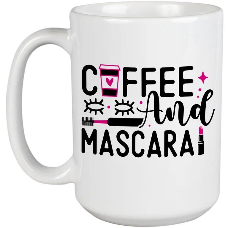 Girly Coffee & Mascara w/ Travel Cup, Eyelashes, Lash Comb & Lipstick Design - Beauty Themed Merc... | Walmart (US)