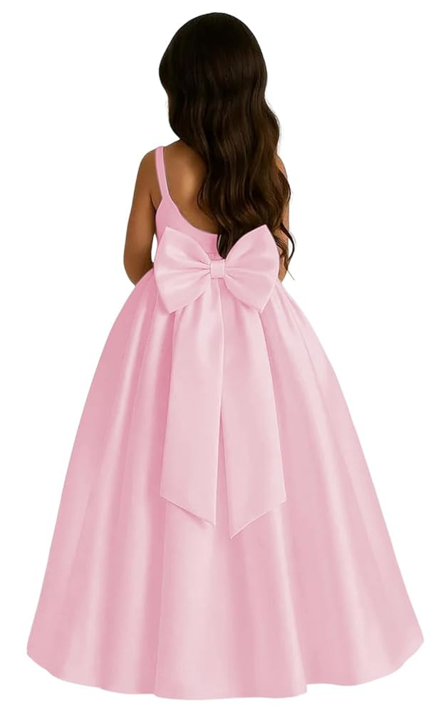 MCieloLuna Glossy Satin Princess Ball Gown Spaghetti Strap Flower Girl Dress Elegant Backless Sum... | Amazon (US)