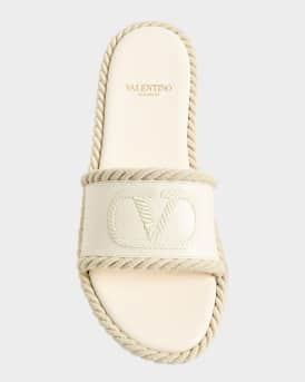 Valentino Garavani 5mm VLogo Leather Flat Slide Sandals | Neiman Marcus
