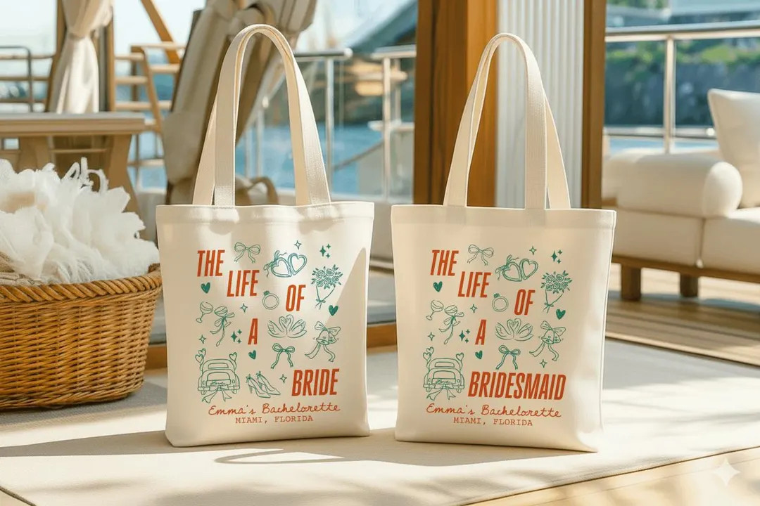 Custom Bride Bridesmaid Matching Tote Bag The Life of A Bride Tote Showgirl Bachelorette Party Ba... | Etsy (US)