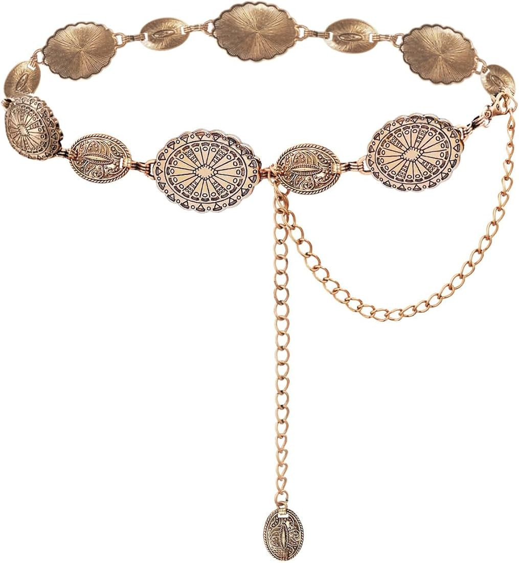 TOPACC Western Metal Concho Belt for Women Cowgirl Chain Belts for Dresses Jeans Country Concert ... | Amazon (US)