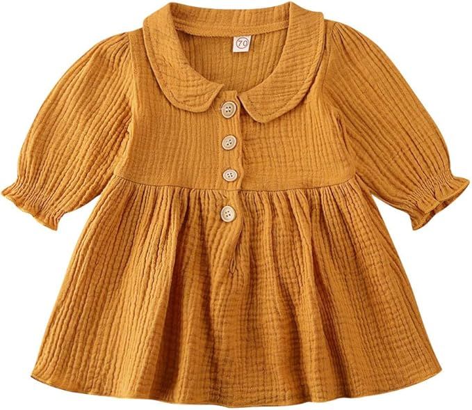 Toddler Baby Girls Solid Dress Clothes Long Sleeve Ruffled Buttons Tutu Skirt Outfits Set | Amazon (US)
