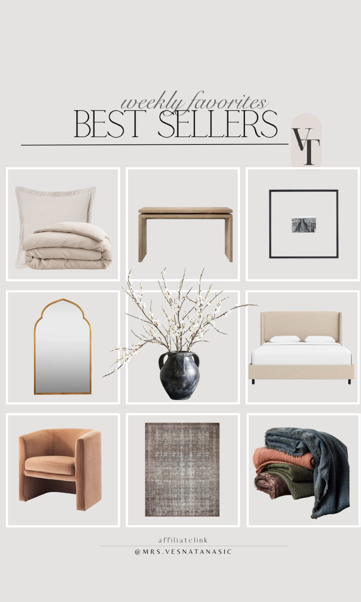 This week’s best sellers including my new bedding, and favorite designer inspired console table!! 

#consoletable #rug #wayfairfinds #chair #vase #mirror #bed #upholsteredbed #bedding #wayfair #potterybarn #targetstyle 

#LTKHome #LTKSaleAlert #LTKMostLoved