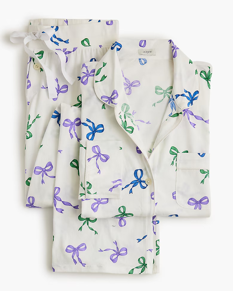 Long-sleeve knit bow pajama set | J.Crew Factory