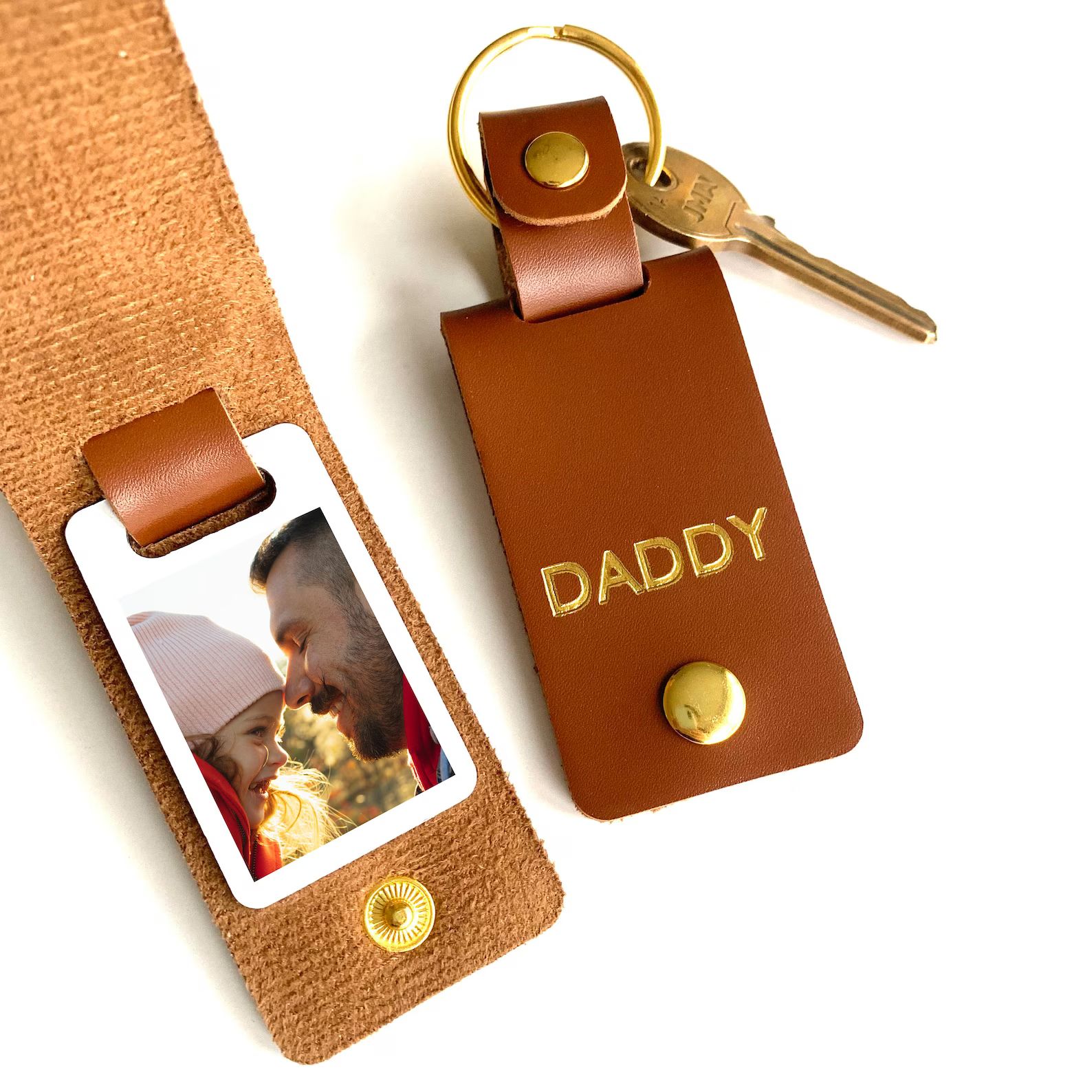 Personalised Daddy Photo Keyring / Vegan Leather Photo Keychain / Father's Day gift for him / Bir... | Etsy (US)