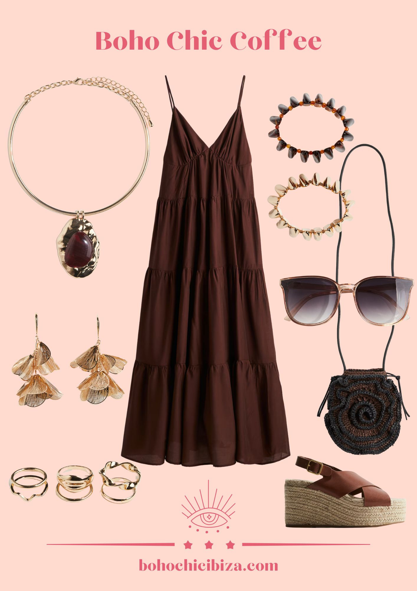 Boho Chic Coffee ☕︎
- Maxi Dress staggered
- Rigid necklace with pendant
- Straw mobile phone bag
- Wedge espadrilles
- Earrings with pendants
- 6-pack rings
- 2 pack bracelets
- Lovely Sunglasess 
 

 #LTKspring #LTKstyletip #LTKvestidos