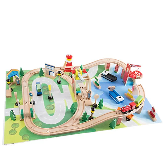 Hey! Play! Wooden Train Set with Play Mat | QVC