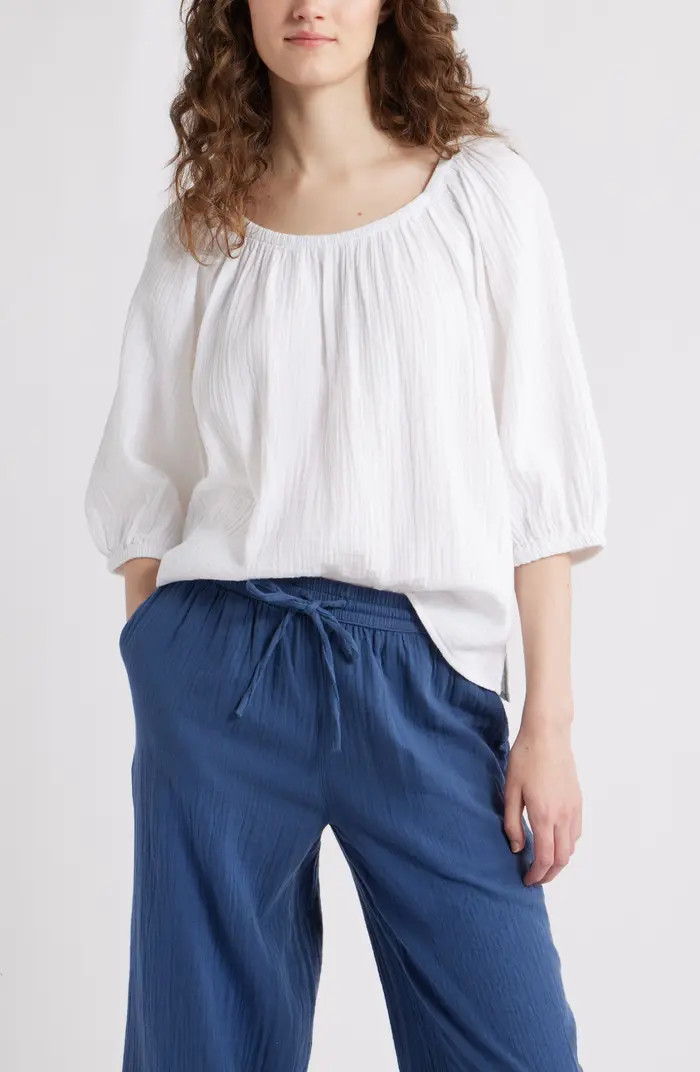 Gathered Elbow Sleeve Gauze Top | Nordstrom