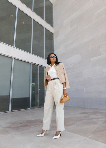 Neutral work outfit and how to style tweed jacket for fall work 

#workwear
#fallfashion
#tweedjacket

#LTKfindsunder100 #LTKworkwear #LTKshoecrush