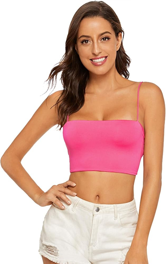 SheIn Women's Basic Plain Spaghetti Strap Tube Crop Cami Top | Amazon (US)
