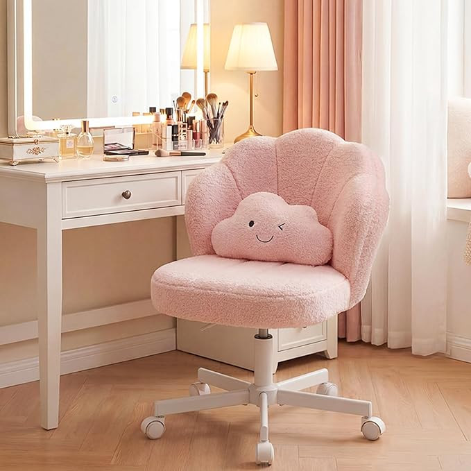 COMHOMA Petal Vanity Chair with Wheels, Cute Desk Chair for Girls Women, Upholstered Home Office ... | Amazon (US)