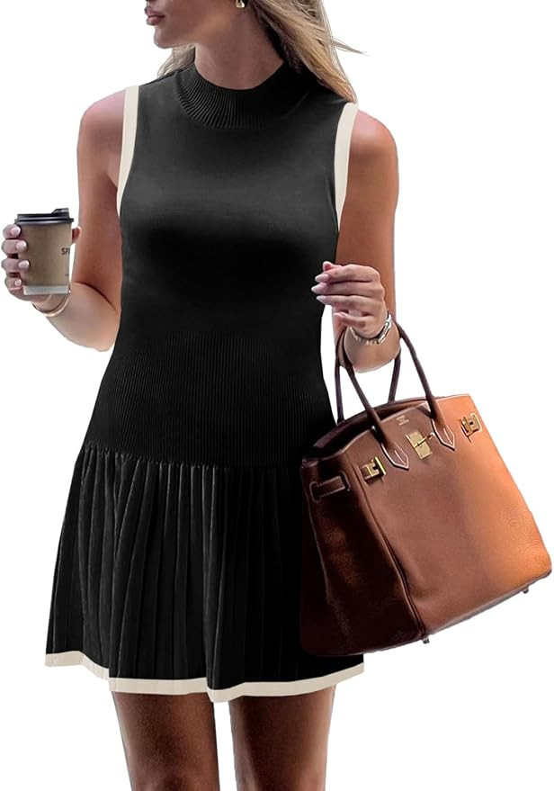 Wenrine Womens Pleated Mini Dress Sleeveless Summer Tank Dresses | Amazon (US)