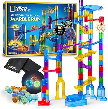 NATIONAL GEOGRAPHIC Glowing Marble Run – Construction Set with 15 Glow in The Dark Glass Marble... | Amazon (US)
